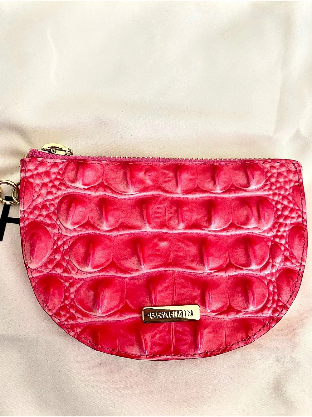 BRAHMIN Britt Coin Holder Pink Crocodile-Embossed